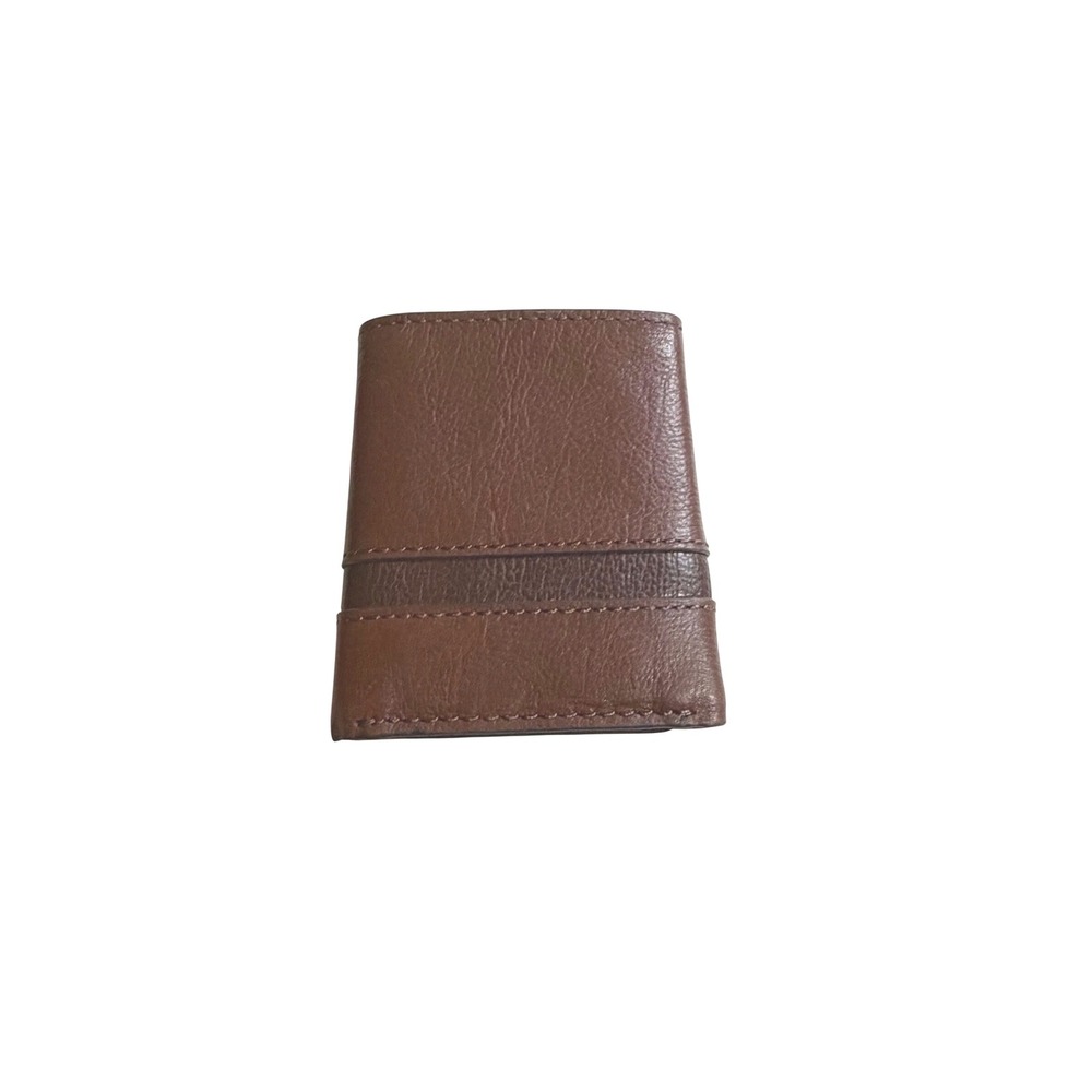 Fossil Mens Brown Leather Trifold Wallet with ID Window and Card Slots